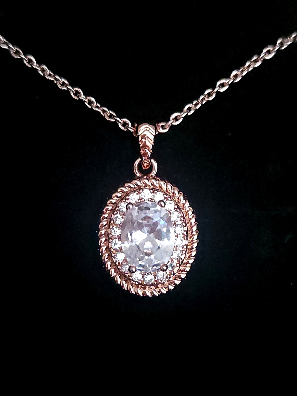 Rose Gold Oval Crystal Pendant Necklace
